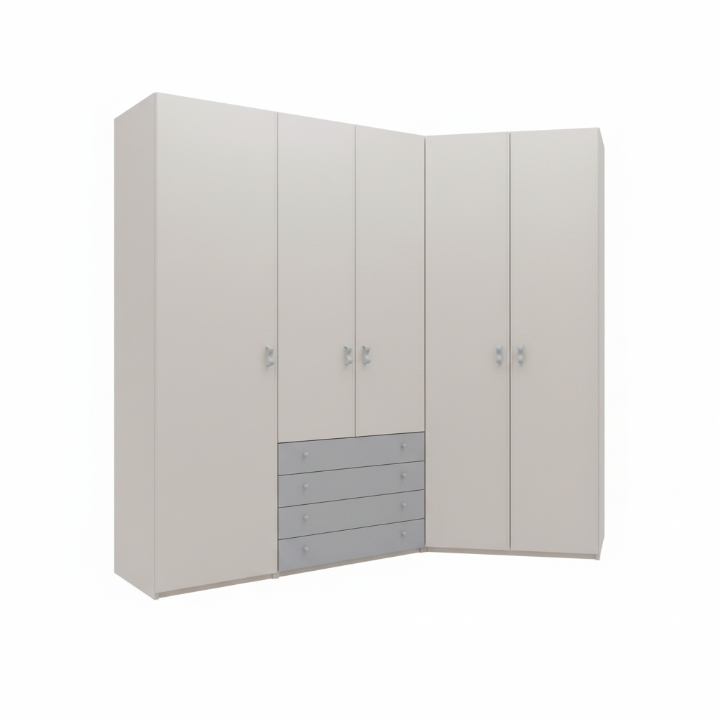 Armadio angolare bianco con cassetti grigi - vista 1