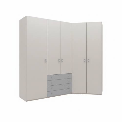 Armadio angolare bianco con cassetti grigi - vista 1