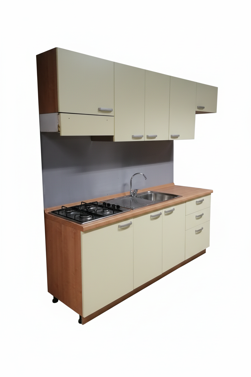 Cucina completa con sfondo bianco