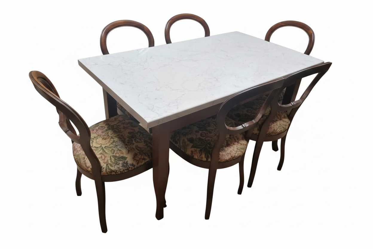 Tavolo Gambe Legno Superficie  Effetto Marmo